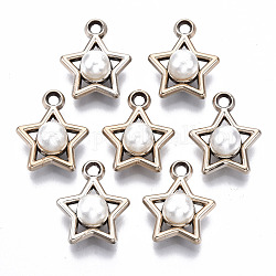 ABS Plastic Imitation Pearl Pendants, with UV Plating Acrylic Findings, Star, Light Gold, 17x14.5x8mm, Hole: 2mm
