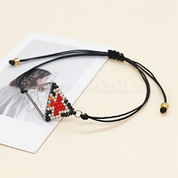 Motif losange métier à tisser miyuki bracelets de perles de rocaille pour les femmes, Bracelets réglables de perles tressées avec cordon en nylon, colorées, 11 pouce (28 cm)