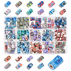 Chgcraft 200pcs 20 colores cuentas de arcilla polimérica hechas a mano, columna con patrón de artesanía de joyería, color mezclado, 11x6~7.5mm, agujero: 2~3 mm, 10 piezas / color