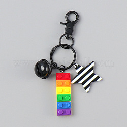 Pride Flag/Rainbow Flag Plastic Building Block Keychains, Bell Keychain, Striped Star Keychain with Lobster Claw Clasp, Black, 48x16mm