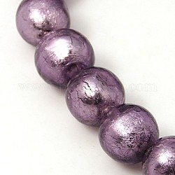 Abalorios de vidrio hechos a mano de plata, redondo, púrpura, 10mm, agujero: 2 mm