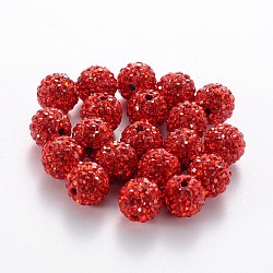 Perles de strass de grade A, Perles de boule pavé disco , résine et de kaolin, ronde, rouge, pp9 (1.5mm), 1.6mm, Trou: 8mm