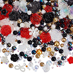 Arricraft 9 estilos diy fornituras para hacer joyas, incluyendo cabujones de resina y cuentas acrílicas, flor y redondo y medio redondo, formas mixtas, color mezclado, 4~32x2~43mm