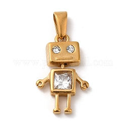 Chapado en vacío 304 colgantes de acero inoxidable, con diamante de imitación, Plateado de larga duración, encanto de robot, dorado, 20x12.5x3.5mm, agujero: 5x1.5 mm
