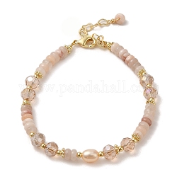 Braccialetti con perle naturali e avventurina rosa, con chiusure in ottone, vero placcato oro 14k, 6-5/8 pollice (16.9 cm)