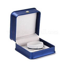 Portagioie in pelle pu, con corona reale, per scatola di imballaggio braccialetto, quadrato, blu medio, 9.6x9.4x5.2cm