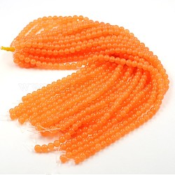 Окрашенные натуральный белый нефрит круглый шарик нити, оранжевые, 8 мм, отверстие : 1 мм, около 46 шт / нитка, 14.9 дюйм