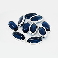 Colgantes de cristal de latón chapado en color plata, oval, azul marino, 24x15x7mm, agujero: 1 mm