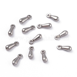 Original Color End Piece 304 Stainless Steel Teardrop Charms Pendants, 7.5x2.5x2.3mm, Hole: 1mm