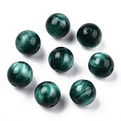 Perles en résine, pierre d'imitation, ronde, vert foncé, 12mm, Trou: 2mm