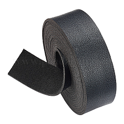 Плоские односторонние искусственные кожаные шнуры, личи узор, чёрные, 25x1.8 мм, 2500мм / рулон