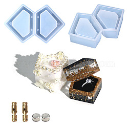 Stampi per scatole di immagazzinaggio per anelli a forma di diamante in silicone alimentare fai da te, con calamita e cerniera, stampi per colata di resina, per resina uv, fabbricazione artigianale in resina epossidica, bianco, 120x75x25mm