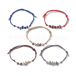 Ensemble de bracelets en perles tressées, 5 pièce, pierres naturelles mélangées, bracelets réglables en cordon de coton ciré pour femme, diamètre intérieur: 2-1/8~3-1/4 pouce (5.5~8.3 cm)
