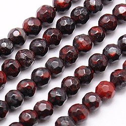 Perline Bloodstone naturale fili, perle di pietra eliotropio, sfaccettato, tondo, 4mm, Foro: 1 mm, circa 90pcs/filo, 15.35 pollice