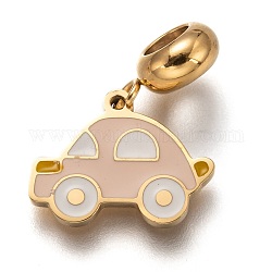 304 Stainless Steel European Dangle Charms, Large Hole Pendants, with Enamel, Car, Golden, 22mm, Hole: 4.5mm, Pendant: 12.5x16x1.5mm