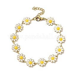 Enamel Flower Link Chain Bracelet, Gold Plated 304 Stainless Steel Jewelry for Women, Gold, 6-7/8 inch(17.5cm)
