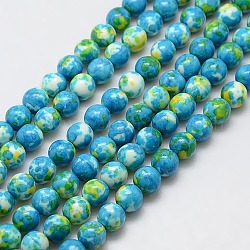Chapelets de perle en jade d'un océan blanc synthétique, teinte, ronde, Dodger bleu, 6mm, Trou: 1mm, Environ 66 pcs/chapelet, 15.74 pouce