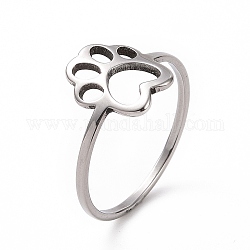 201 anillo de dedo con huella de pata de acero inoxidable, anillo hueco ancho para mujer, color acero inoxidable, nosotros tamaño 6 1/2 (16.9 mm)