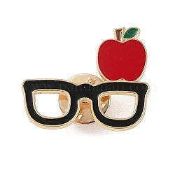 Broches en alliage d'or léger, placage de support à thème de la journée des enseignants, épingles en émail, lunettes, 24x28x1.5mm