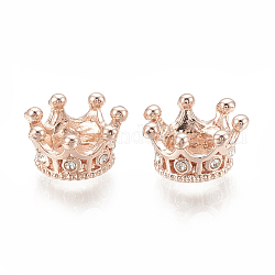 Perline in lega europeo, perline con foro grande, con strass, corona, cirstallo, oro roso, 11.5x6mm, Foro: 5 mm