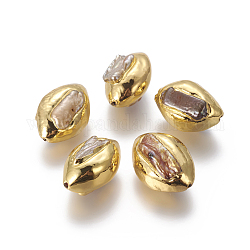 Natur kultivierten Süßwasser Perlen, mit Messing-Zubehör, Olive Form, golden, 26~31x17~19.5x13~16.5 mm, Bohrung: 1~1.2 mm