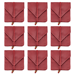 Cloth Jewelry Gift Pouches, Jewelry Storage Bags with Ribbon, Rectangle, Dark Red, 10x9.2x0.7cm