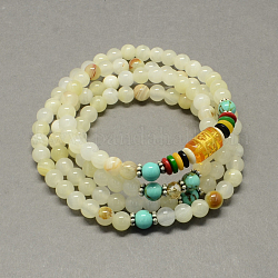4-Loop-Wrap Buddha Meditation gelbe Jade Perlen Armbänder, buddhistisch Halsketten, hellgoldrutengelb, 700x6 mm, 108 Stk. / Strang, etwa 27.5 Zoll