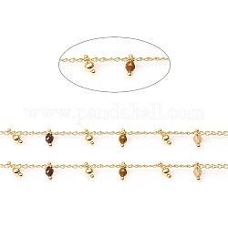 Chaînes de perles d'agate indienne naturelle à facettes faites à la main, chaînes gourmettes en laiton, soudé, avec bobine, Plaqué longue durée, or, 3x1.8x0.8mm, perles: 6x3 mm, environ 32.8 pied (10 m)/rouleau