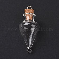 Colgantes de botella de corcho de vidrio en forma de lágrima, colgante de botella de los deseos de vidrio vacío, con bucles de hierro tono platimen, Claro, 4.4 cm, agujero: 2.5 mm