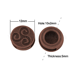 Tibetan Style Slide Charms, Cadmium Free & Nickel Free & Lead Free, Flat Round, Red Copper, 12x5mm, Hole: 10x2mm
