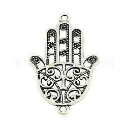 Tibetan Style Alloy Hamsa Hand/Hand of Fatima/Hand of Miriam Links, Lead Free, Antique Silver, 37x23x1.5mm, Hole: 2mm, about 303pcs/1000g