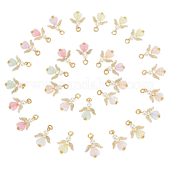 PandaHall Elite 30Pcs Transparent Acrylic Pendants, with Alloy Wing Beads & ABS Plastic Imitation Pearl Round Beads & Jump Ring, Angel, Mixed Color, 28mm, Hole: 4mm, Pendant: 24.5x20x6mm, Ring: 6x1mm