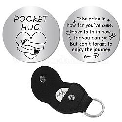 CREATCABIN Pocket Hug Token Long Distance Relationship Keepsake Keychain Making Kit, Including PU Leather Holder Case Keychain Findings, 201 Stainless Steel Commemorative Inspirational Coins, Heart, 105x47x1.3mm