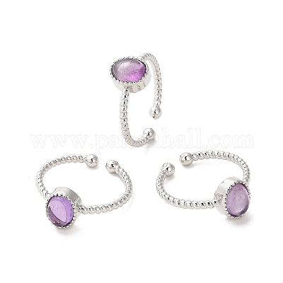 Открытый браслет-манжета с натуральным аметистом RJEW-M166-04P-C-1