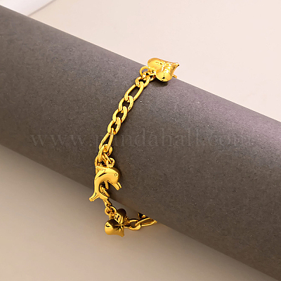 Модные элегантные браслеты-цепочки Фигаро с подвеской в виде дельфина из латуни для женщин NR0483-1
