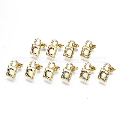 Серьги-гвоздики с замком из латуни с кубическим цирконием и микропаве EJEW-N011-27-NF-1