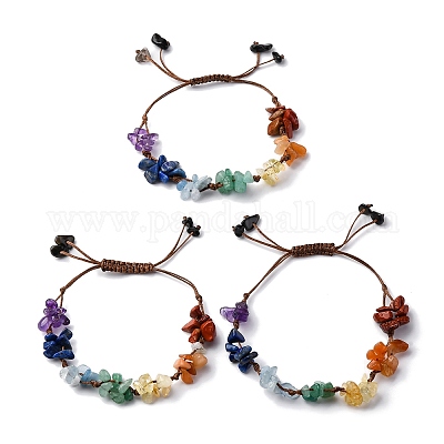 Регулируемые браслеты из натуральных чакральных камней с плетением из бусин для женщин BJEW-U035-02H-1