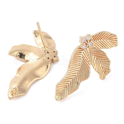 Фурнитура для серег-гвоздиков из латуни с паве из прозрачного кубического циркония KK-N256-27G-1