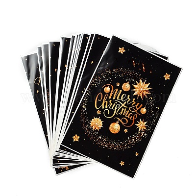 50 шт. 4 стильных целлофановых пакета с принтом рождественского золотого оленя из ОПП с ручками-прорезями ABAG-C013-08-1