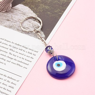 Плоский круглый с дурным глазом брелок лэмпворк KEYC-JKC00249-01-1