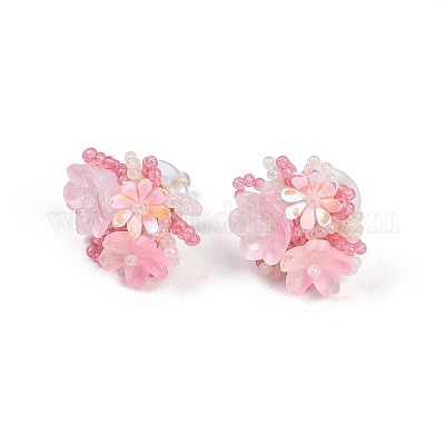 Серьги-гвоздики из цветочного стекла и пластика FS-WG119A6-01-1