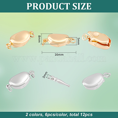 12 шт. 2-х цветные овальные латунные застежки-коробочки KK-BC0013-49-1
