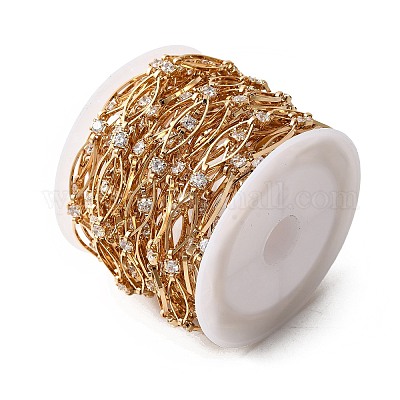 Цепи ручной работы с латунными звеньями и прозрачными кубическими цирконами в форме конского глаза CHC-G027-03G-1