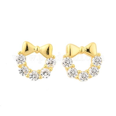 Серьги-гвоздики с бантом 925 из стерлингового серебра с микропаве из прозрачных кубических цирконий EJEW-S271-02G-1