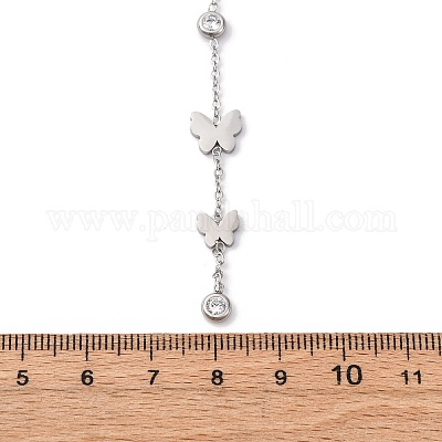 Ожерелья-лариаты из нержавеющей стали 304 с кристаллами и стразами в виде бабочек NJEW-R026-12P-1