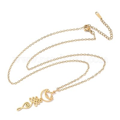 Ожерелья из полой нержавеющей стали 304 с подвеской в виде цветка лотоса в форме ом для йоги NJEW-Z073-02G-03-1