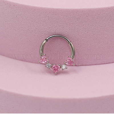Кольца для носа из хирургической нержавеющей стали 316l с розовым кубическим цирконием и паве из жемчуга в форме сердца FS-WG2F513-13-1
