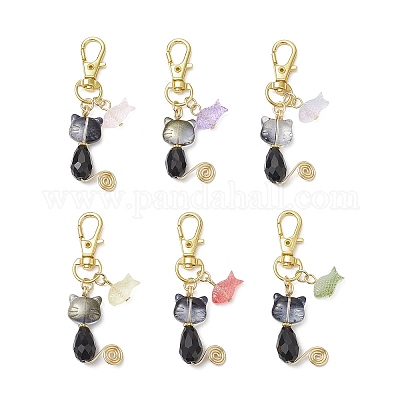 Стеклянные подвесные украшения в виде кошек и рыб HJEW-JM03530-1