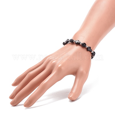 Эластичный браслет из синтетической бирюзы (окрашенной) с крестом и черепом из бисера BJEW-JB08449-03-1