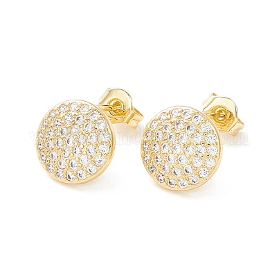 Плоские круглые серьги-гвоздики из прозрачного кубического циркония EJEW-P196-08G-1